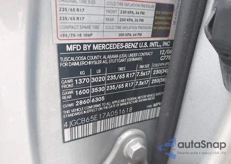 2007 Mercedes-Benz R 350 4Matic z USA, uszkodzony, nr VIN 4JGCB65E17A051618